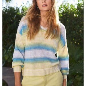 LOFT Sweater Womens XL Ombre Striped V Neck Long Sleeve Cotton Blend Beachy Boho